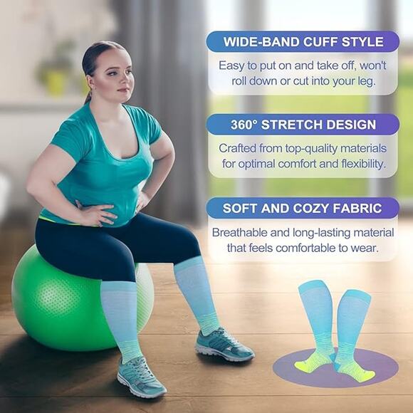 New Levsox Womens Plus Size XL Wide Calf Compression Knee High Support Socks - Picture 4 of 4